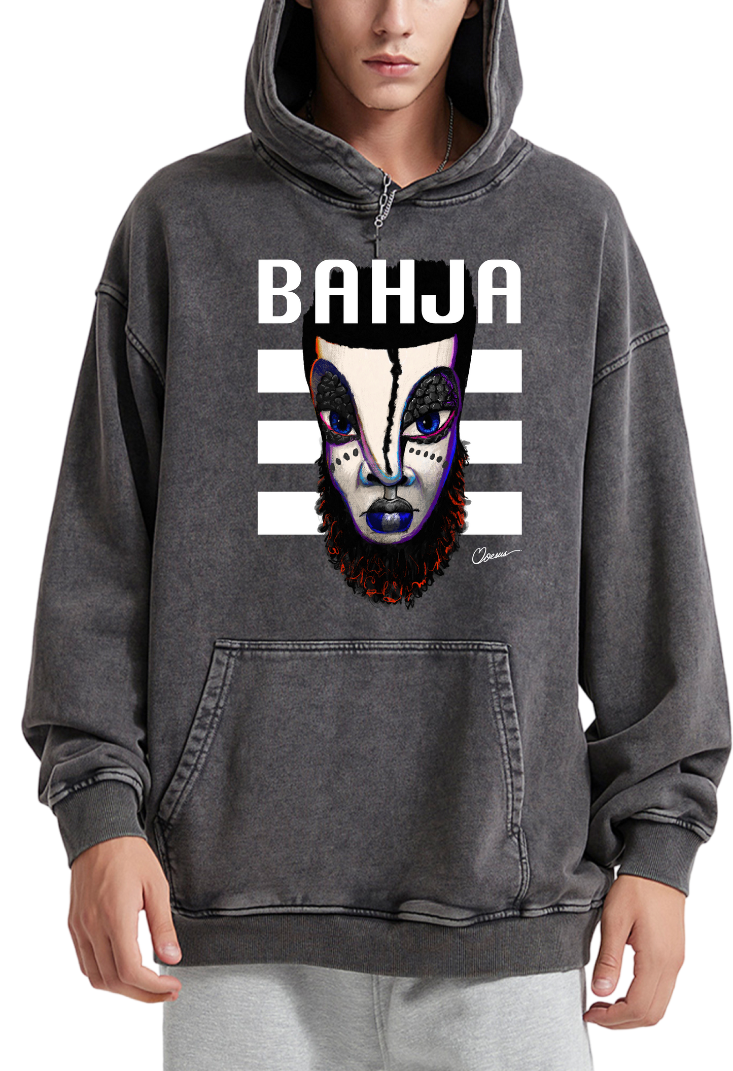 Bahja Afro Pop Art Mask - Acid Wash Oversize Hoodie - 420 GSM - My Store